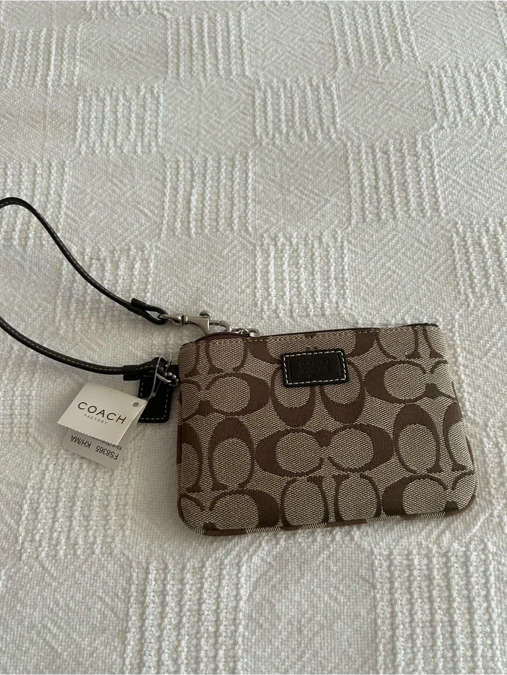 Coach Brown/Tan Signature Canvas Wristlet with Leather Strap